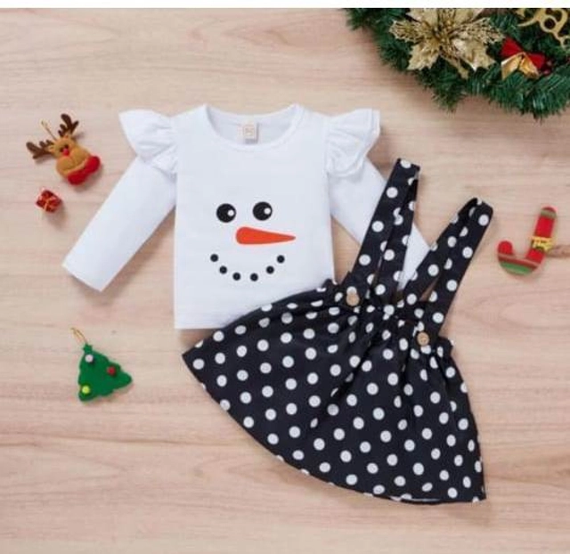 Crepe Printed Clothing Set for Girls (White & Black, 9-12 Months)