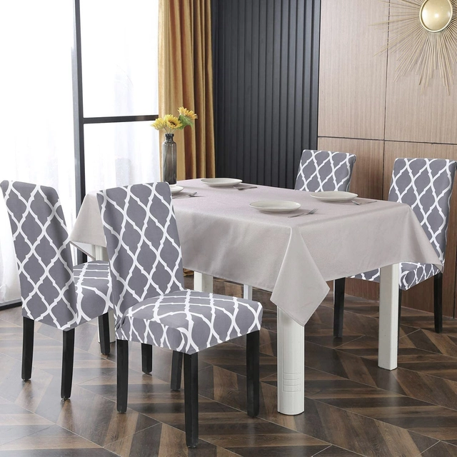 Polycotton Printed Chair Covers (Grey, 45x50 inches) (Pack of 4)