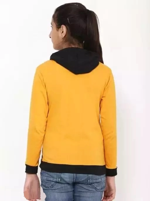 Cotton Blend Printed Hoodie for Girls (Mustard, 2-3 Years)