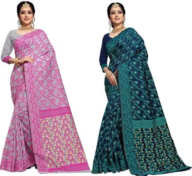 Woven Jamdani Cotton Silk Saree (Pack of 2, Multicolor) (AF-130)
