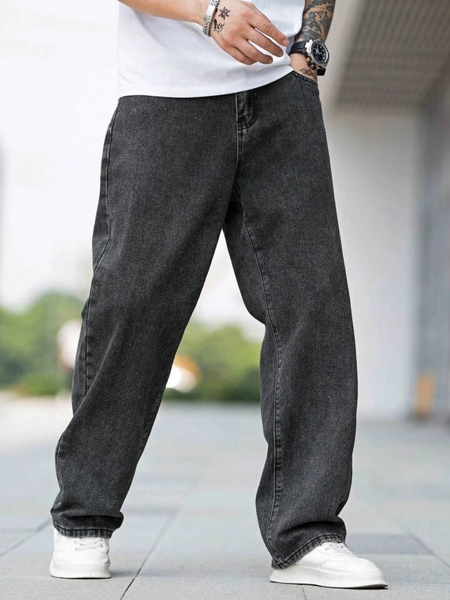 Denim Baggy Jeans for Men (Dark Grey, 28)