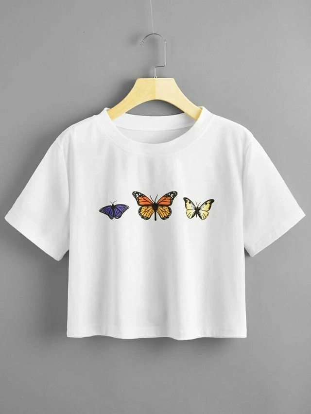 Round Neck Printed Crop T-Shirts for Women (Multicolor, S) (Pack of 4)