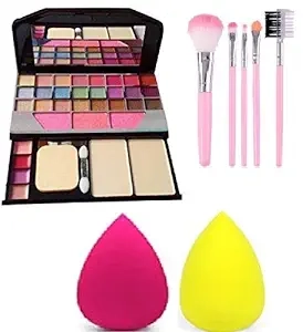 Combo of Premium Eye Shadow Palette with 5 Pcs Makeup Brushes & 2 Pcs Blenders (Multicolor, Set of 8)