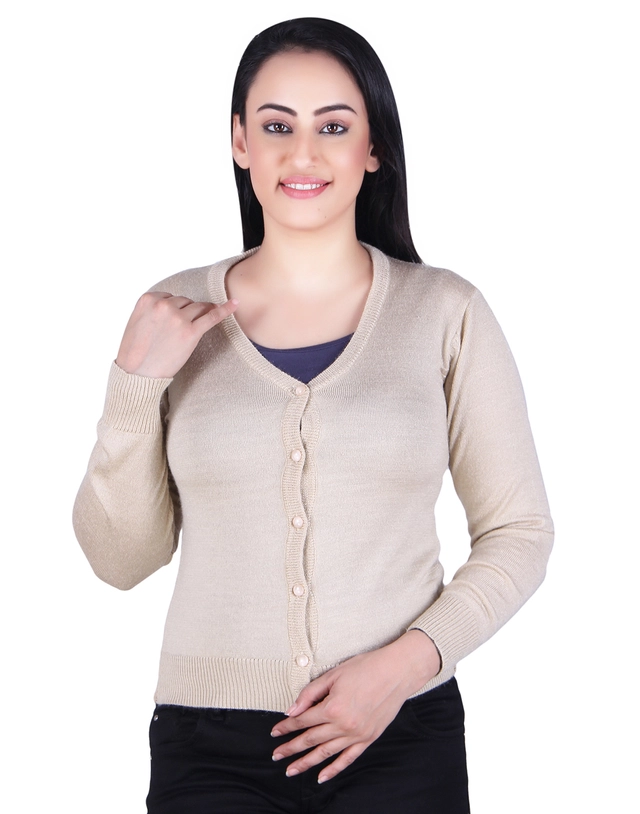 V Neck Solid Cardigans for Women (Off White, M)