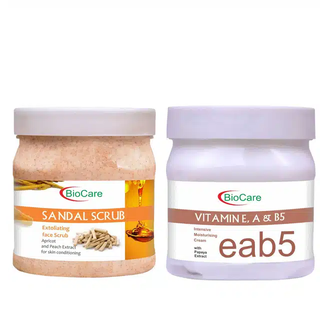 Biocare Sandal Scrub (500 ml) with Vitamin Cream (500 ml) (Combo of 2) (A-1754)