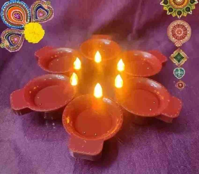 Plastic Traditional Water Sensor LED Diya for Diwali (Brown, Pack of 12)