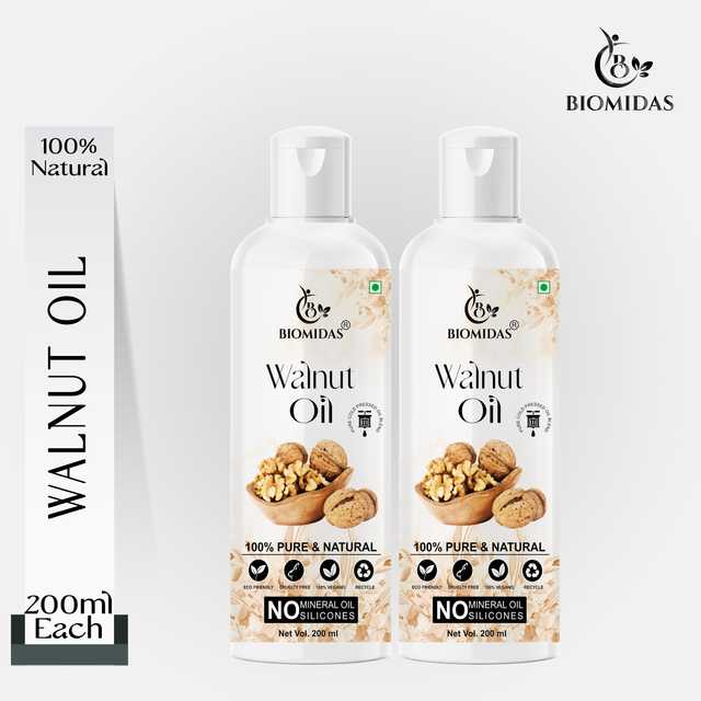 Biomidas 100% Pure & Natural Cold Pressed Walnut Oil For Hair Growth & Skin Care (200 ml, Pack Of 2) (G-1113)