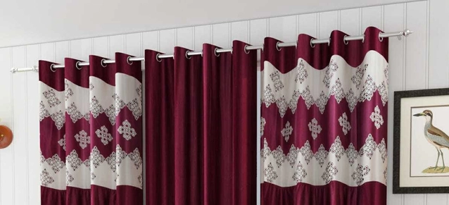 Polyester Room Darkening Printed Door Curtains (Purple, 7 Feet) (Set of 3)