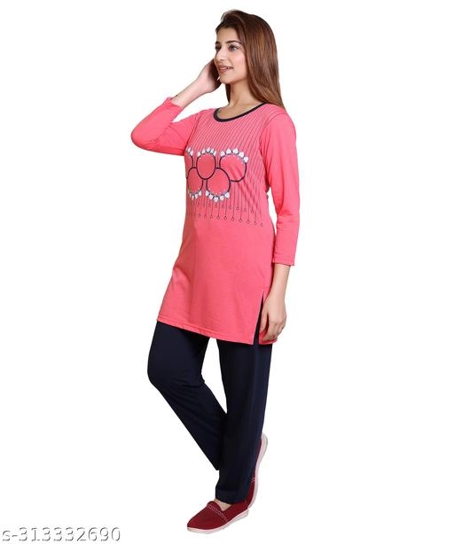 Woolen Nightsuit for Women (Pink, XXL)