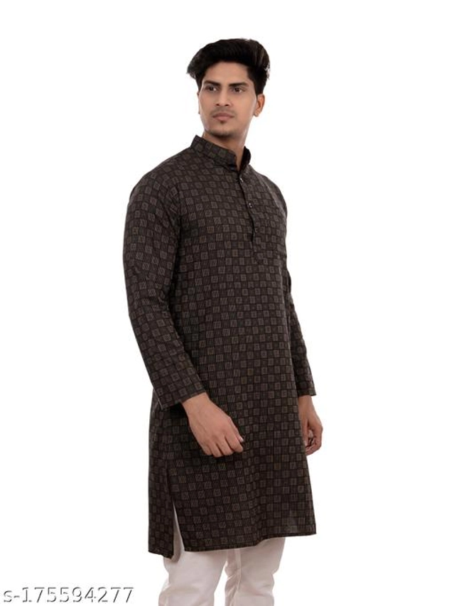 Cotton Blend Kurta for Men (Black, S)