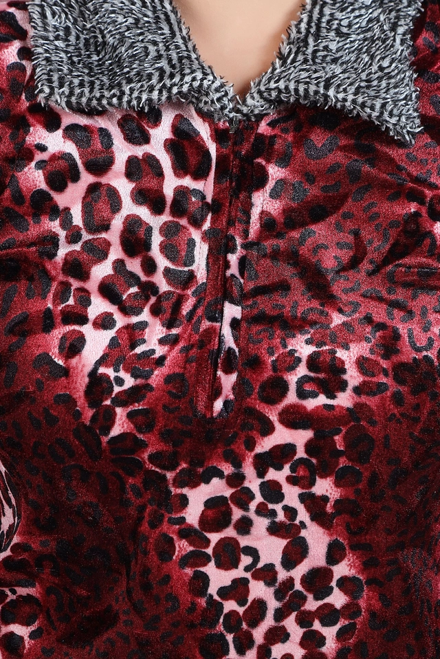 Velvet Printed Nightsuit for Women (Maroon, M)