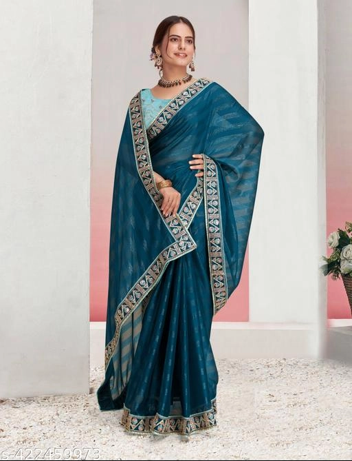 Georgette Embroidered Saree for Women (Teal, 6.3 m)