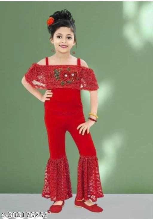 Cotton Blend Printed Jumpsuit for Girls (Red, 0-3 Months)