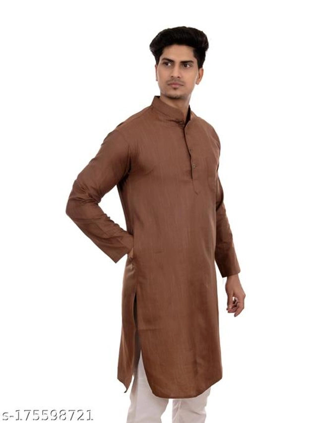 Cotton Blend Kurta for Men (Brown, M)