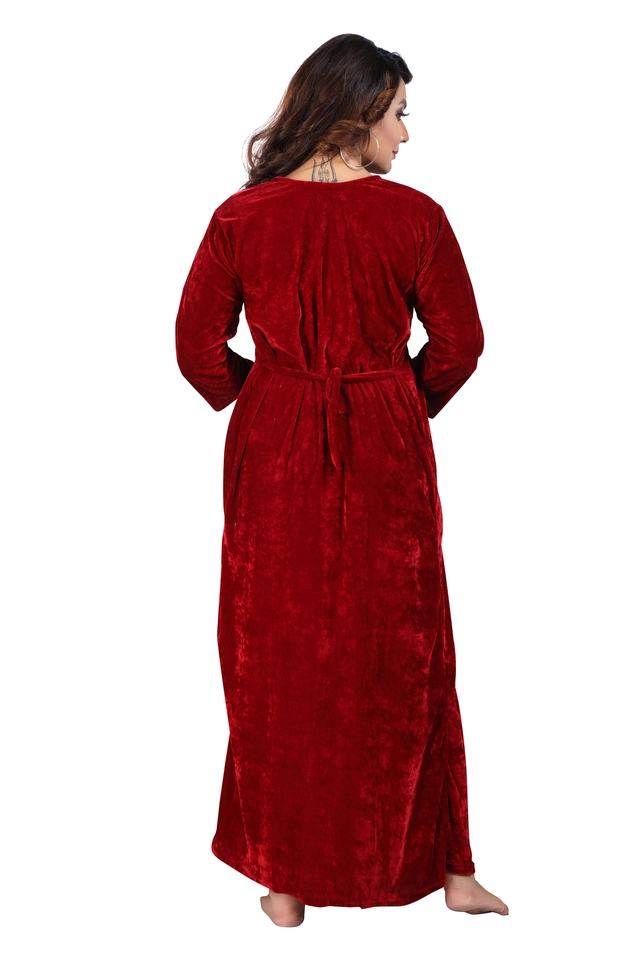 Velvet Solid Nightdress for Women (Maroon, Free Size)