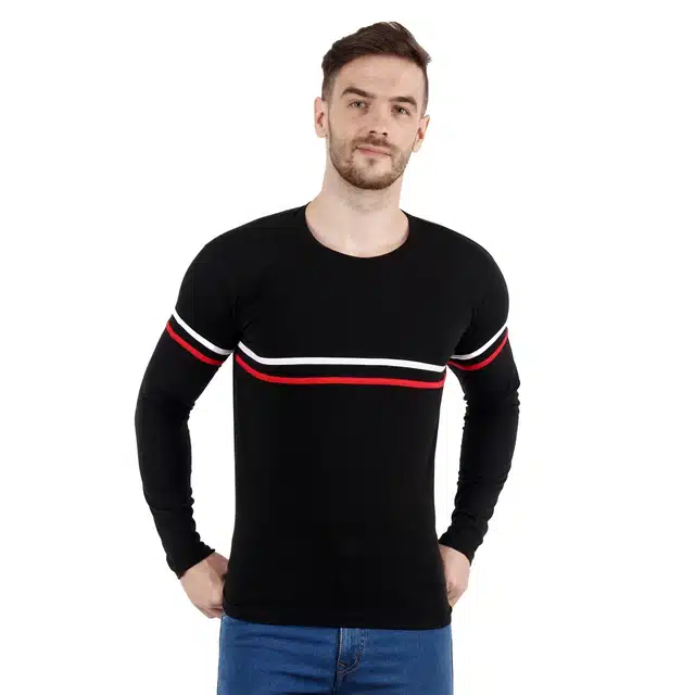 Men's Casual Round Neck T-shirt (Black, S)