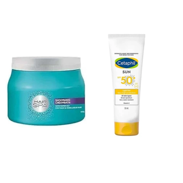 Combo of Smoothing Creambath Hair Spa (490 ml) with Cetaphil SPF50 Sunscreen Lotion (50 ml) (Set of 2)