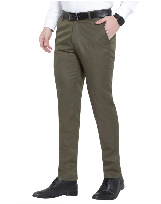 Poly Viscose Solid Trouser for Men (Olive, 28)