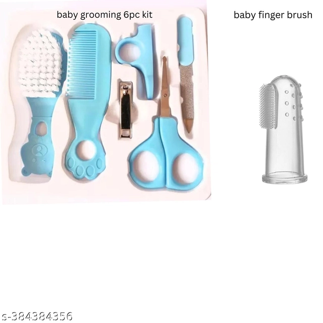 Combo of Silicone Pedicure & Manicure Set (6 Pcs) with Finger Brush for Infants (Blue, Set of 2)