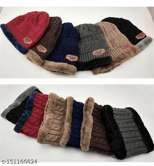 Woolen Cap with Neck Warmer for Men (Multicolor, Set of 1)