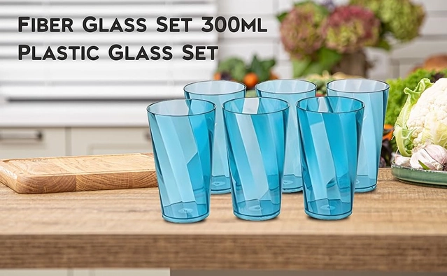 Plastic Multipurpose Water Glasses (Blue, 300 ml) (Pack of 6)