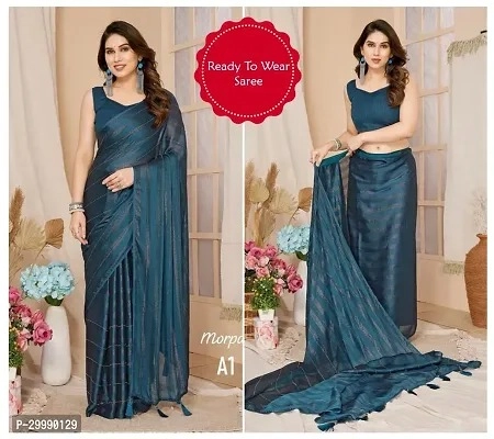 Georgette Striped Saree for Women (Teal, 6.3 m)