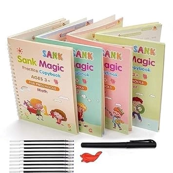 Sank Magic 4 Pcs Practice  Books with Pen, Grip & 10 Refills (Set of 1)