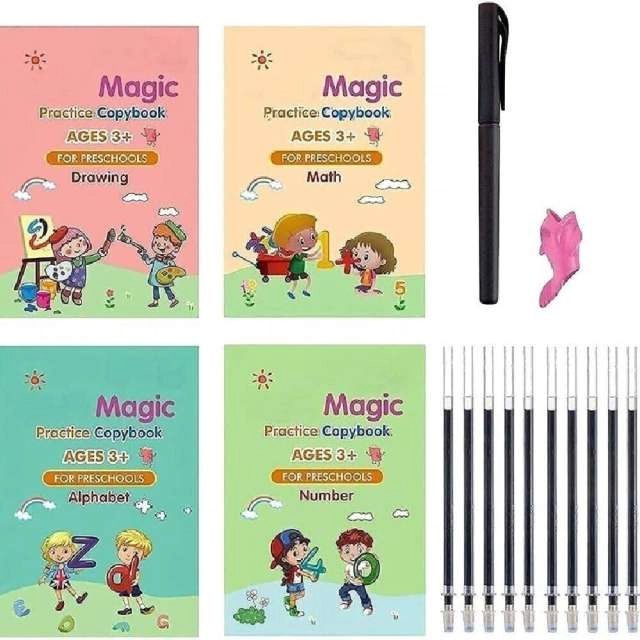 Magic Practice Copybook with Pen & Refills Set for Kids (Multicolor, Set of 1)