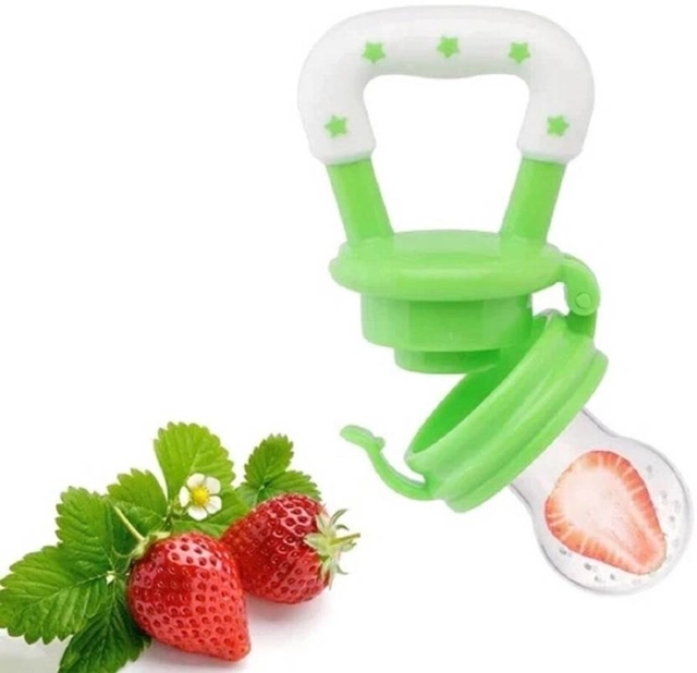 Nibbler Soother for Babies Fruit Feeder Kids Nipple Pacifier for Fruit Vegetable and Fruit Shape Silicone Teether (Set of 2) Teether (Green,Red)