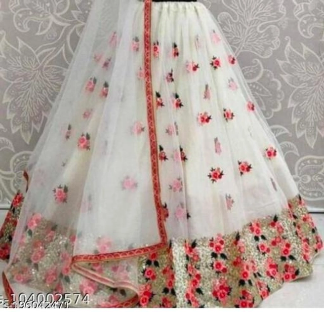 Net Lehenga with Choli & Dupatta for Women (White, Free Size)