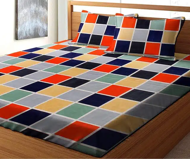 Double Bedsheet with 2 Pillow Covers (Multicolour, 90"x100")