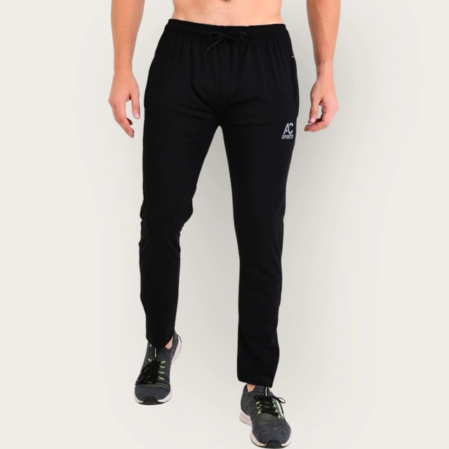 Lycra Nylon Logo Printed Track Pant for Men (Black, M)