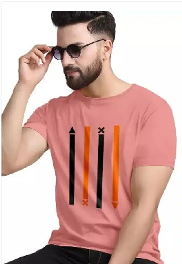 Half Sleeves Printed T-Shirt for Men (Pink, M)