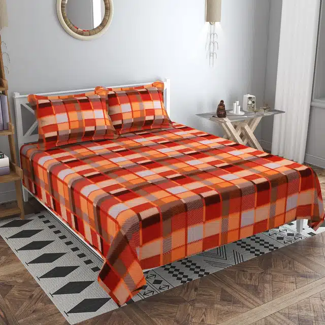 Woolen Printed Double Bedsheet with 2 Pillow Covers (Red)