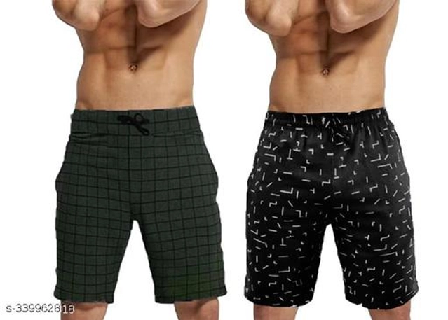 Cotton Shorts for Men (Bottle Green & Black, 30) (Pack of 2)