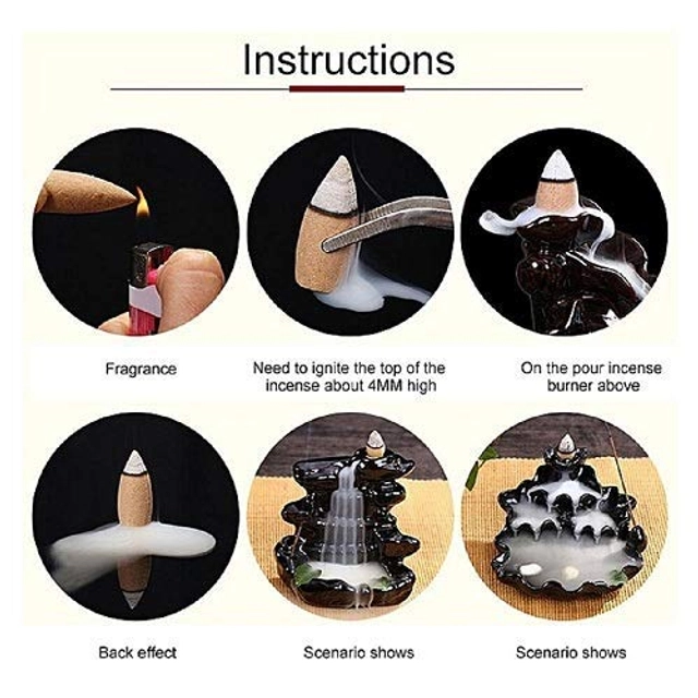 Jiyansh Backflow Polyresin Fountain Cones Agarbattis, Chandan, Mogra, Rose, Lavender Multiple Flavor - (Pack Of 30)