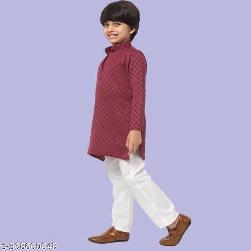 Cotton Blend Kurta with Pyjama for Boys (Maroon & White, 4-5 Years)