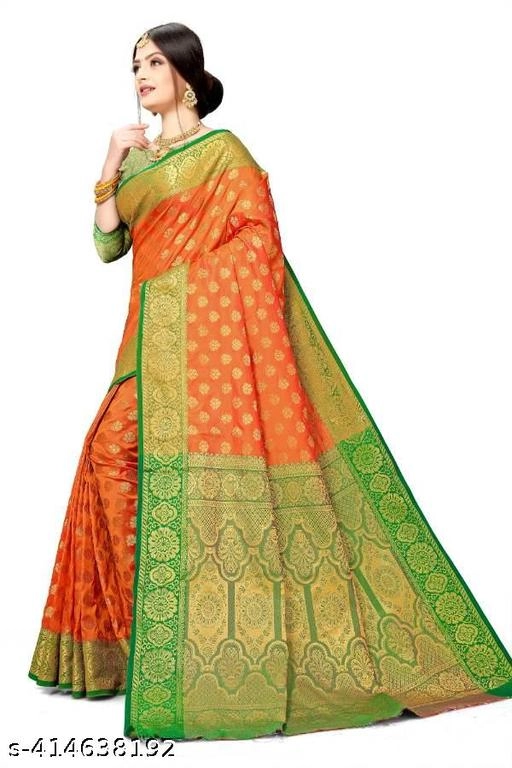 Banarasi Silk Zari Woven Saree for Women (Orange, 6.3 m)