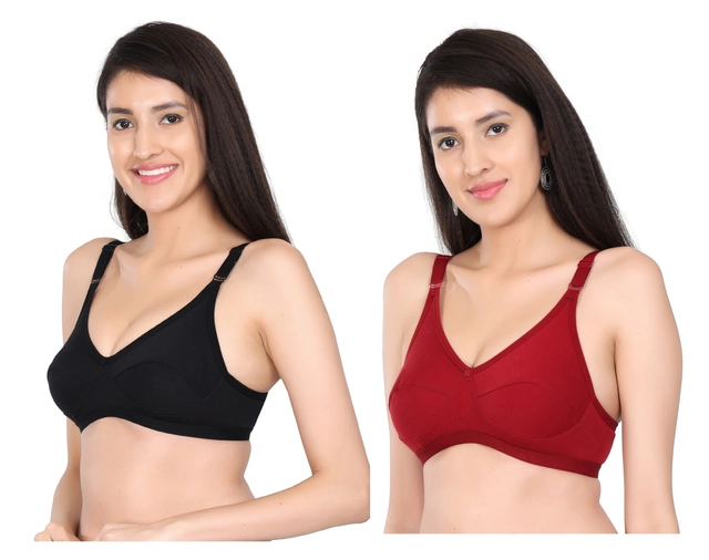 Cotton Blend Solid Non Padded Bras for Women (Multicolor, 30) (Pack of 2)