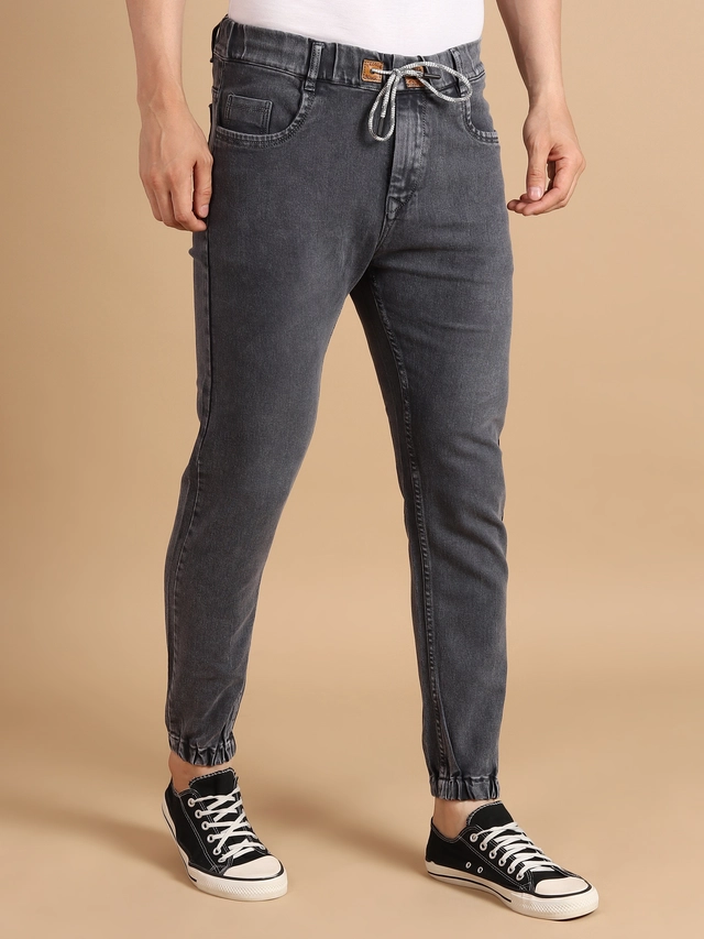 Denim Regular Fit Joggers for Men (Dark Grey, 28)