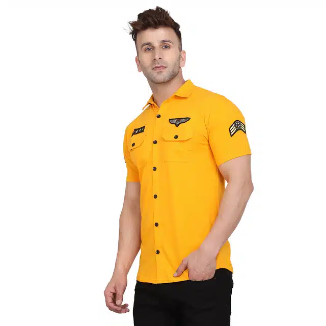 Men Solid Short Sleeves Shirt (Yellow, M) (RSC-301)