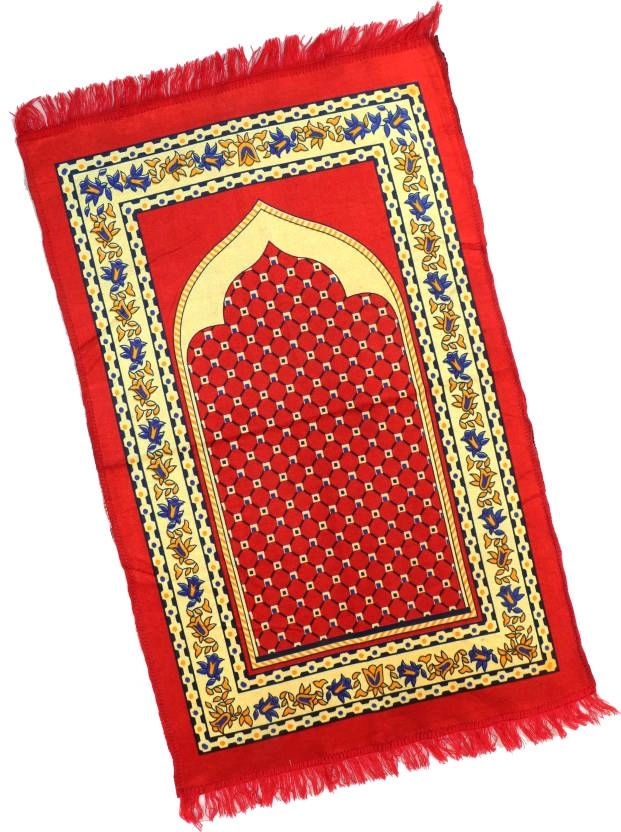 Qaleen Velvet Multipurpose Rug Mat for Jannamaz, Prayer & Meditation (70x110cm), Red