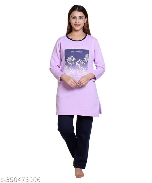 Wool Nightsuit for Women (Lavender & Blue, M)