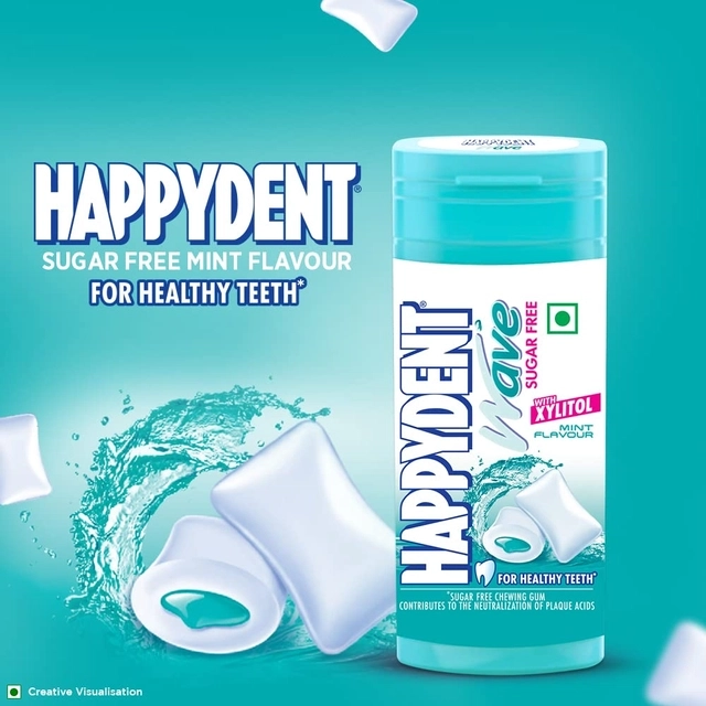 Happydent Wave Xylitol Sugarfree Mint Flavour Bubble Gum Pocket Bottle 28.9 g