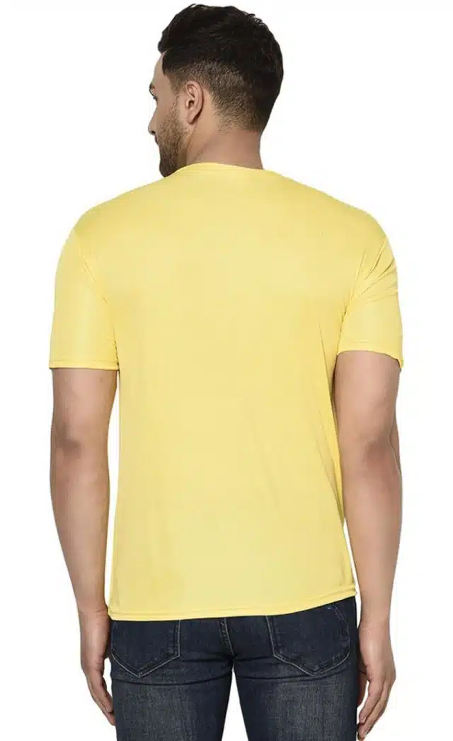 Polyester Half Sleeves T-Shirt for Men (Yellow, L)