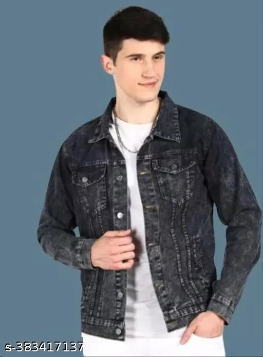 Denim Jacket for Men (Black, M)