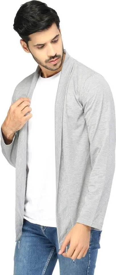 Glito Mens Stylish Solid Shrug/Cardigan (Light Grey, X L)