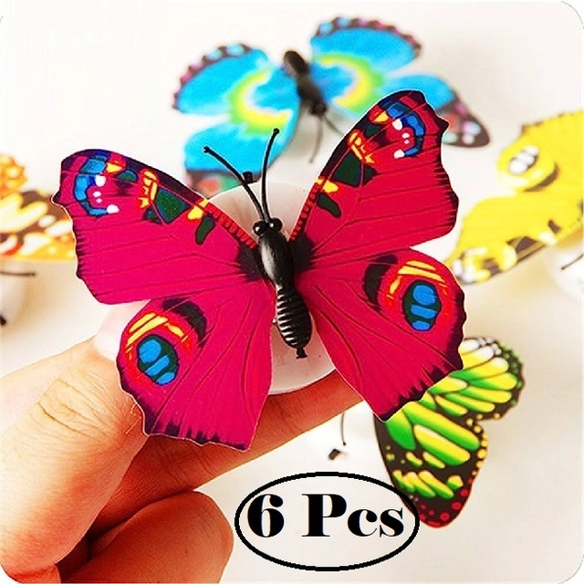 Plastic LED 3D Butterfly Wall Stickers (Multicolor, Pack of 6)