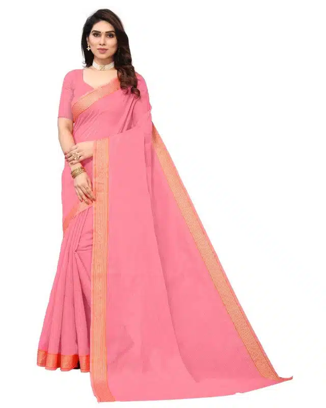 Women's Saree with Blouse Piece (Pink)