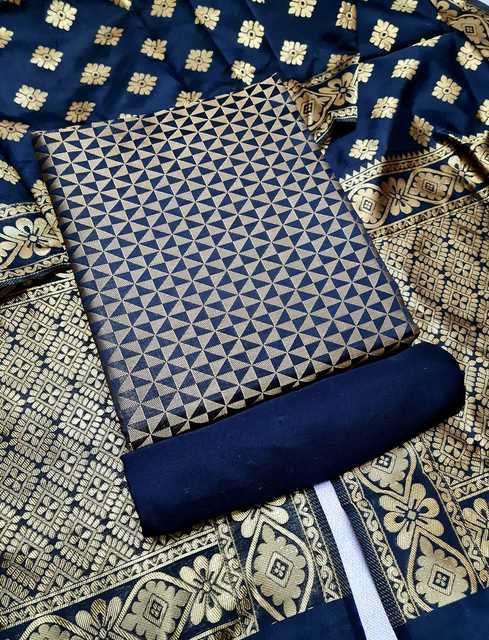 Banarasi Un-Stitched Dress Materials With Dupatta For Women (Black) (B-1766)